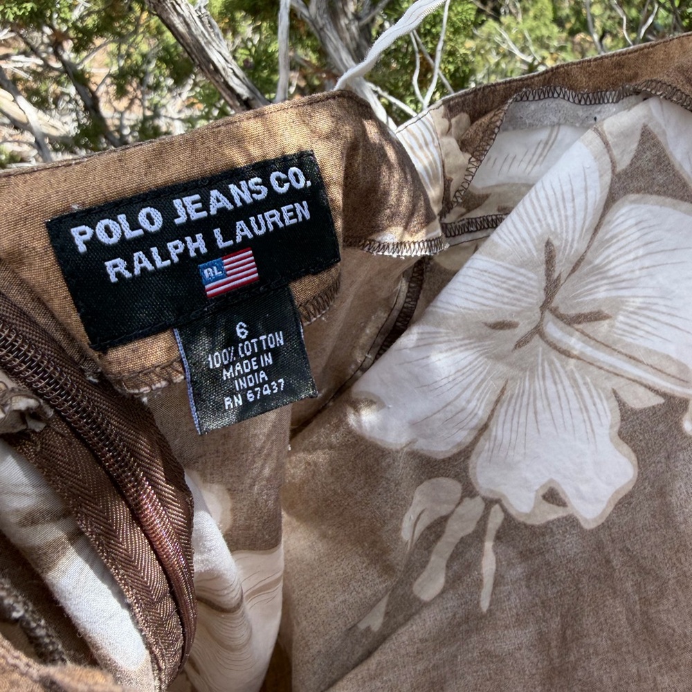 Vintage Polo Jeans Co. Ralph Lauren Brown Hawaiian Hibiscus Slip Dress Y2K Sz 6 - Picture 5 of 6
